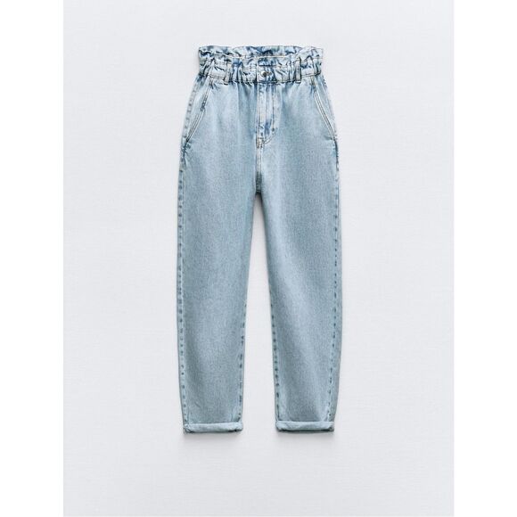 Zara Denim - Zara Womens Lightwash High Waist Paperbag Baggy Jeans Size 12